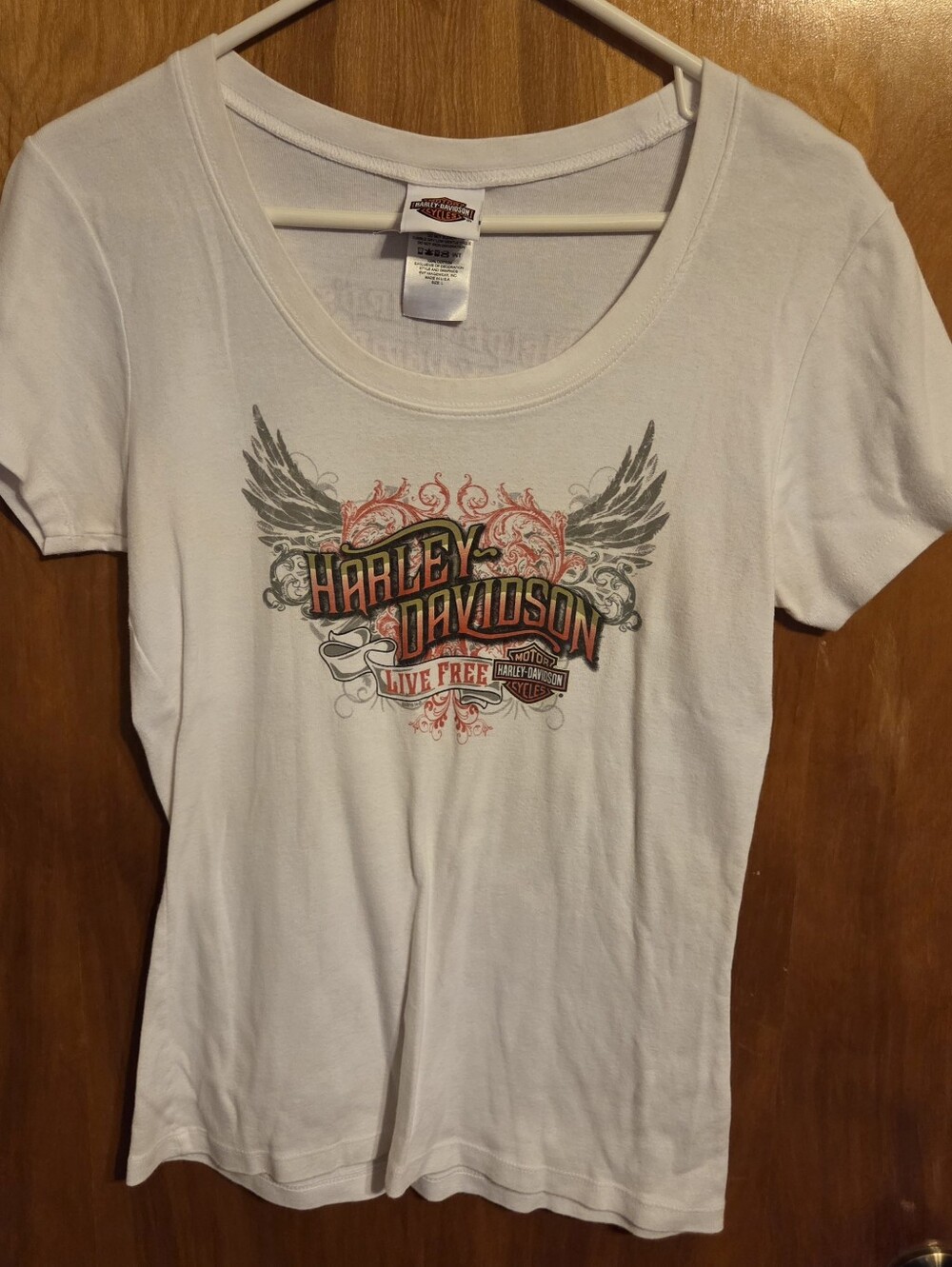 Harley Davidson Live Free Womens T Shirt White Graphic Tee Size L